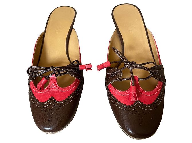 Hermès leather mules brown pink