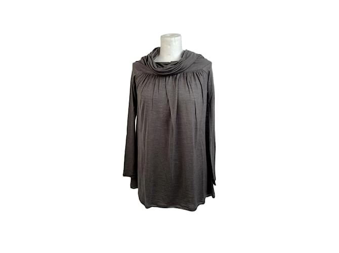 Missoni Gray Wool and Silk Long Sleeve Top with Cowl Neck Size 40 Grey  ref.872968