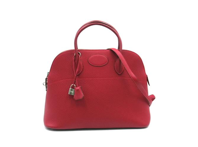 Hermès Clemence Bolide 35 Red Leather Pony-style calfskin  ref.873072