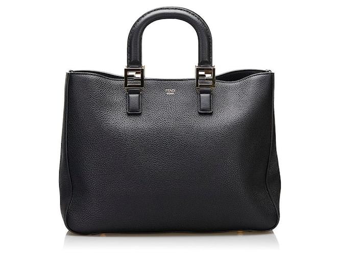 Fendi FF Leather Handle Bag 8BH368 Black Pony-style calfskin  ref.873325