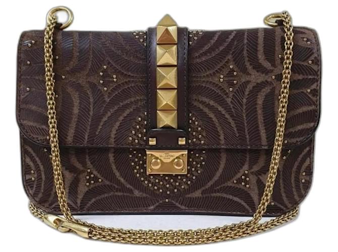 Valentino Glamrock Brown Leather Embroidered Bag  ref.873365