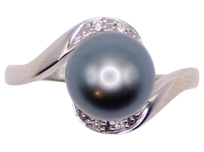 Autre Marque anel de ouro branco 750%o com pérolas e diamantes taitianos Hardware prateado  ref.873392
