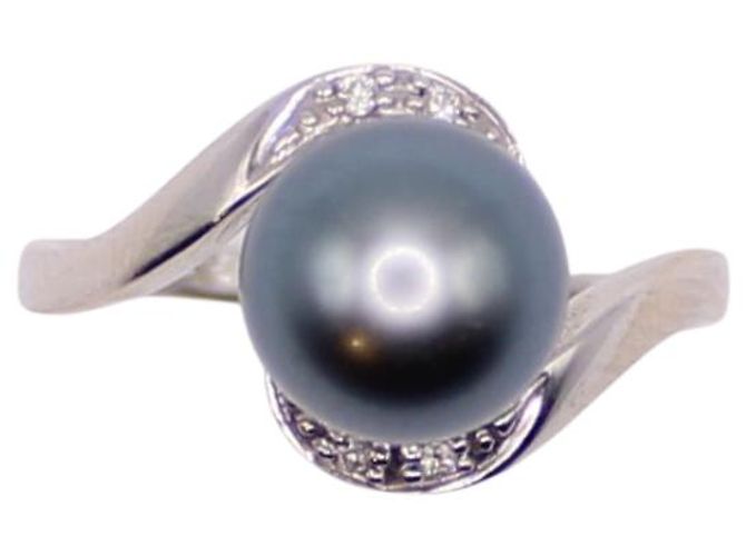 Autre Marque anel de ouro branco 750%o com pérolas e diamantes taitianos Hardware prateado