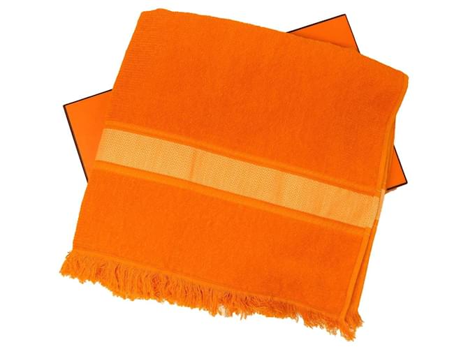 Hermès HERMES Towel cotton Orange Auth 39192  ref.873417