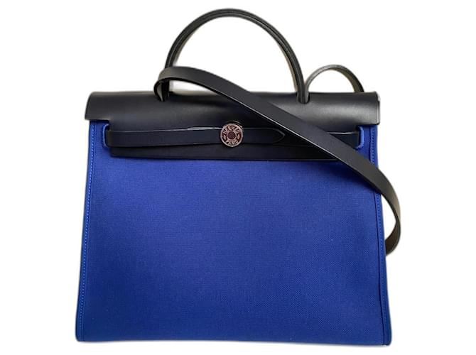Hermès Ihre Tasche 31 Blau Leinwand  ref.873521