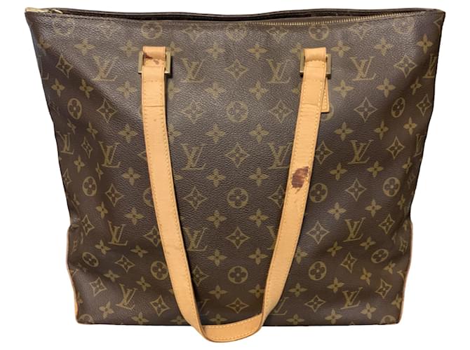 Louis Vuitton Vintage Cabas Mezzo Brown Monogram Canvas Handbag Gold hardware Leather  ref.873546