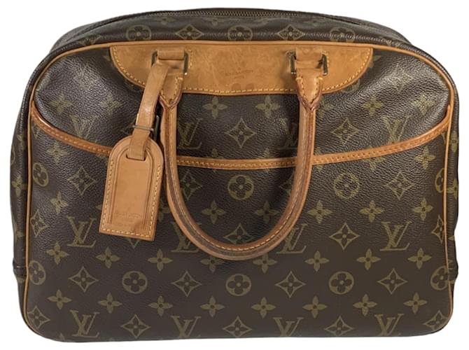 Louis Vuitton Vintage Deauville Brown Monogram Canvas Handbag Gold hardware Leather  ref.873548