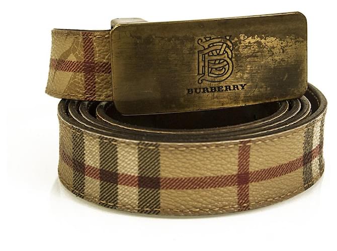 Buy Burberry Women's Brown Beige Check Canvas Brass Logo Buckle Belt Size  40 / 100