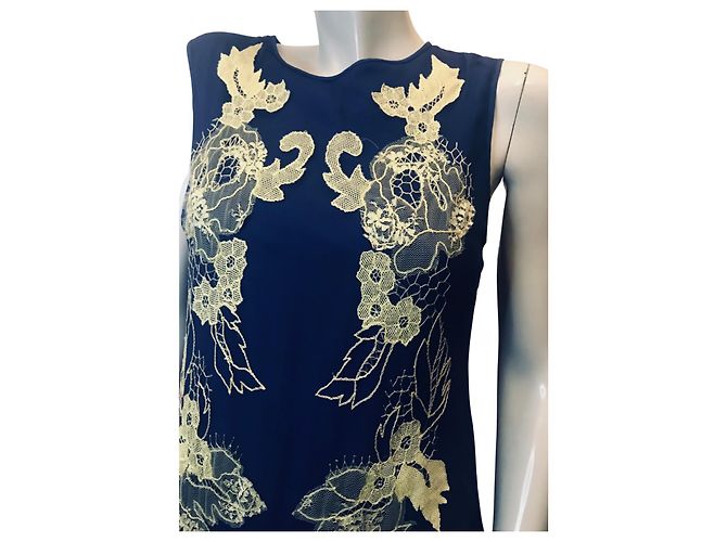 Parosh Kleid mit bestickter Passe P.BEIM.R.O.S.H Gelb Dunkelviolett