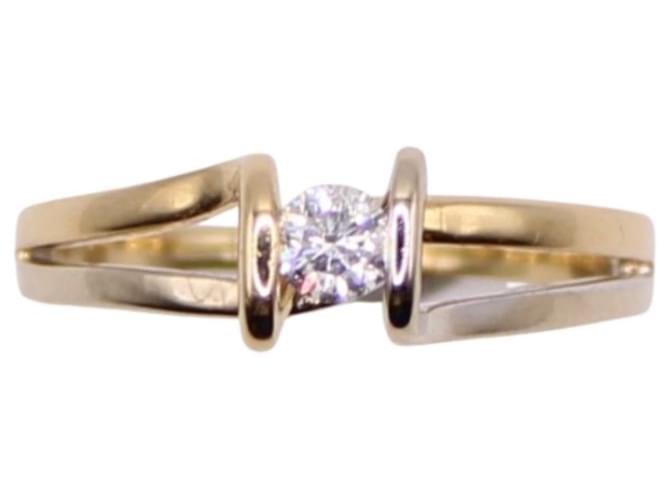 Autre Marque Solitaire diamond and two golds 750%O Silver hardware Gold hardware White gold  ref.873633