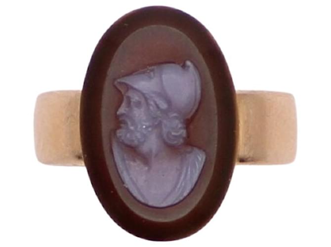 Autre Marque Empire Cameo Agate Men's Gold Helmet Ring 750%O Dark red Gold hardware Yellow gold  ref.873660