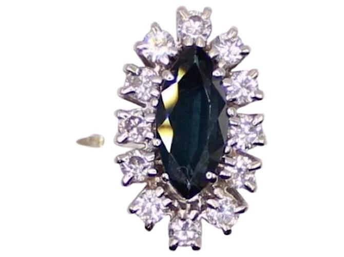 Autre Marque Anel marquise e safira margarida rodeado de diamantes em ouro branco 750%O Azul escuro Hardware prateado  ref.873663