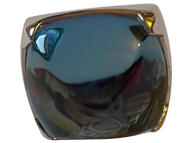 Baccarat Medici Ring blauer Kristall Größe 49 Silber Hardware