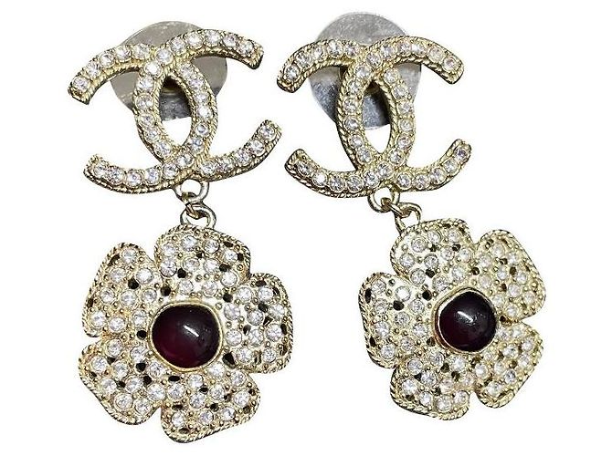 Brincos Chanel de Flor de Cristal e Rubi Multicor