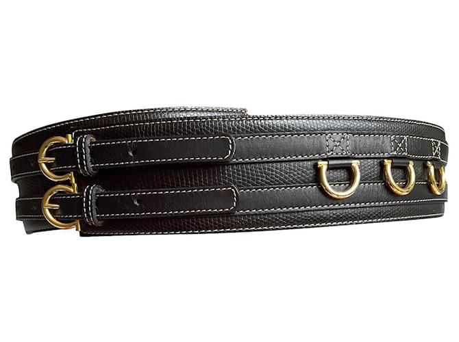 Lancel cinturón de lanza Negro Cuero  ref.873769