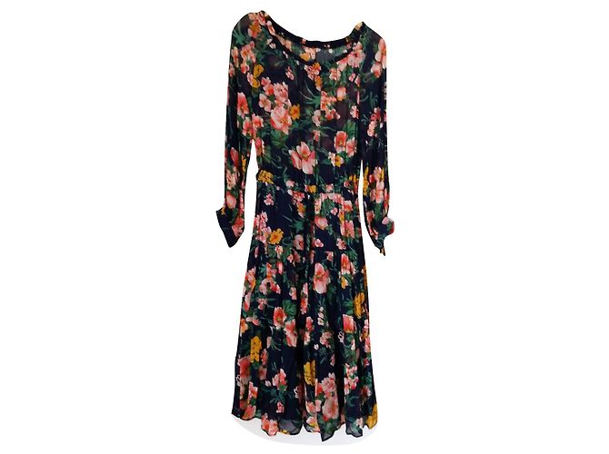 Vintage Langes Viscose Kleid Mehrfarbig Mehrfarben