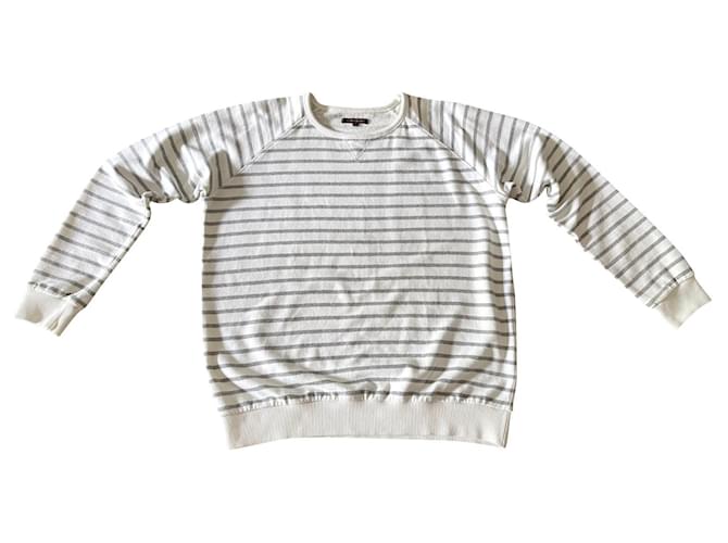 Adolfo Dominguez sweat shirt AD rayé écru/gris clair chiné T. 7 ( XL voire XXL ) - Neuf Coton Blanc cassé  ref.873836