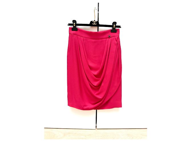 Chanel T saia de crepe de seda rosa 38