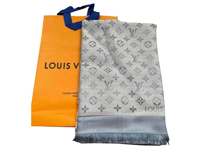 Louis Vuitton Écharpe en jean Monogram Soie Bleu  ref.873857