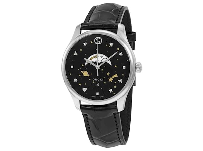 Gucci montre G-Timeless MODÈLE: YA126327 bracelet en alligator Acier Noir  ref.873861