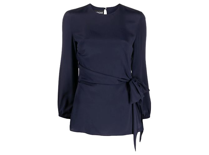 Camicetta Moschino Boutique in Seta Blu Navy con Vita Annodata