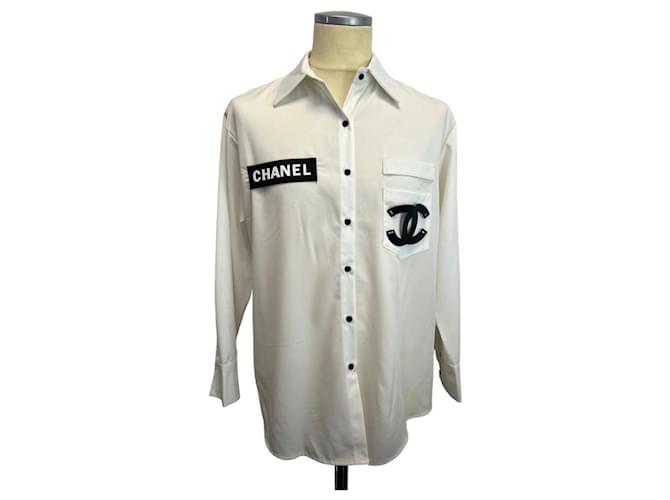 Vintage Chanel Hemd Größe L Weiß Baumwolle  ref.873872