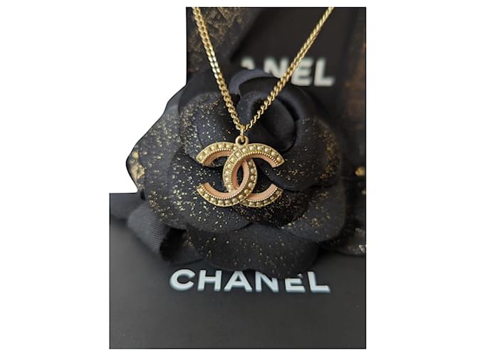 Pendant Necklaces Chanel CC A19s GHW Pearl Logo Pink Enamel Pendant Necklace in Box