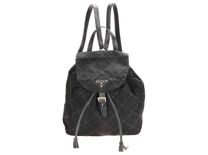 Mochila de lona acolchoada Prada Tessuto em boas condições Preto  ref.874159