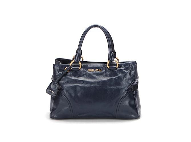 Miu Miu Vitello Shine Handbag Blue Leather Pony-style calfskin ref