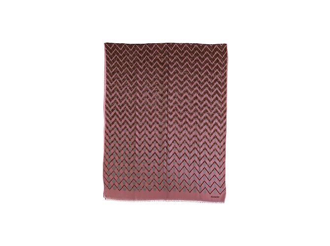 Cachecol Missoni Rosa Marrom com Padrão Chevron Multicor