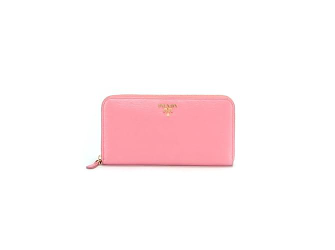 Prada Saffiano Lange Geldbörse, Lange Geldbörse aus Leder in ausgezeichnetem Zustand Pink  ref.874177