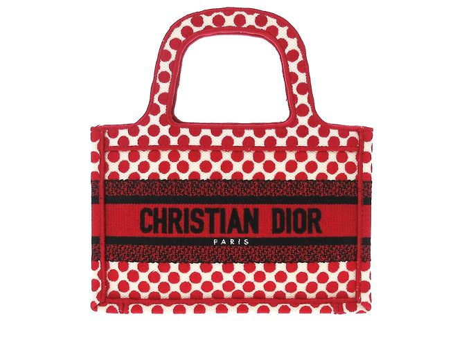 Dior Red DiorAmour Mini Embroidered Canvas Dots Book Tote