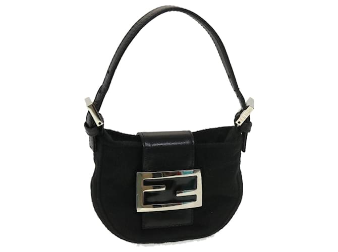 FENDI Mini Mamma Baguette Shoulder Bag Wool Black Auth 39065  ref.874278