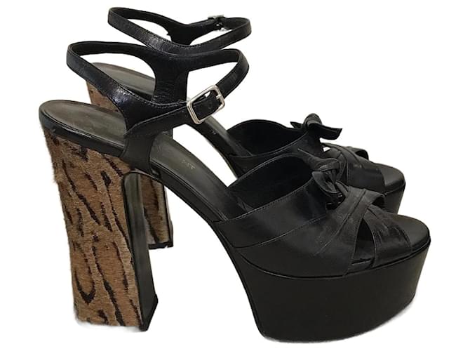 SAINT LAURENT  Sandals T.EU 37.5 Leather Black  ref.874425