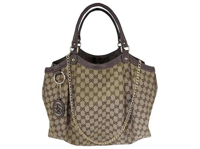 Gucci Sukey mittelgroße Monogramm-GG-Handtasche Beige Leinwand  ref.874491
