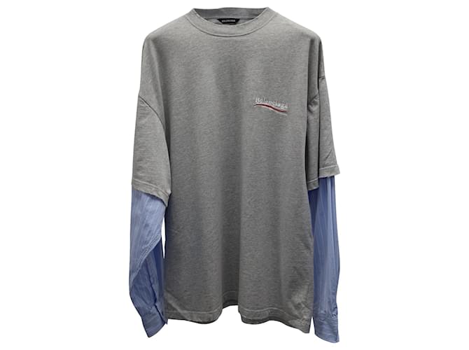 Balenciaga Political Campaign Layered T-Shirt in Grey Cotton ref