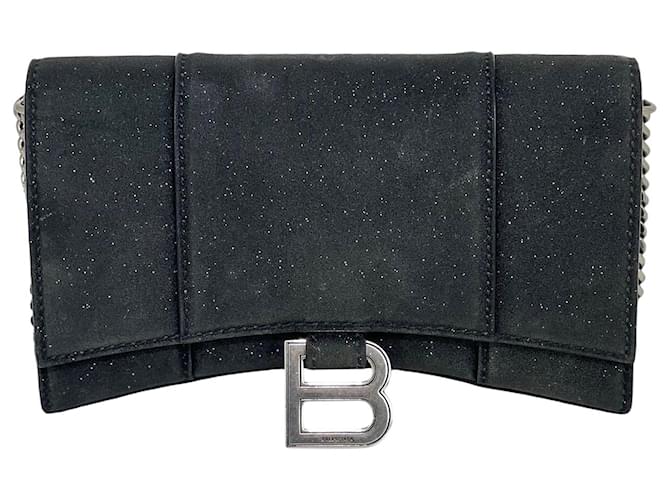 Balenciaga hourglass wallet on chain glitter shoulder bag Black  ref.874514
