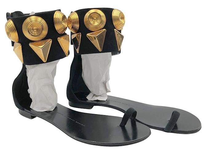 Giuseppe Zanotti sandals in black suede with large gold ankle trim  ref.874533