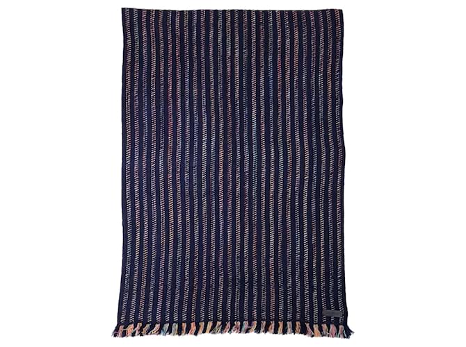 Hermès scarf in striped blue cashmere Wool  ref.874555