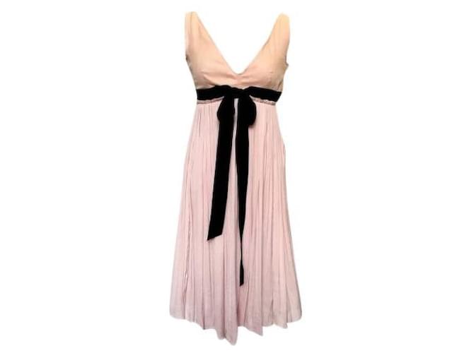 Lanvin dusty pink silk pleated dress with black bow  ref.874566