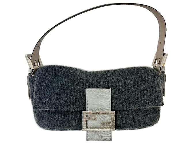 Fendi wool baguette small shoulder bag Grey  ref.874575