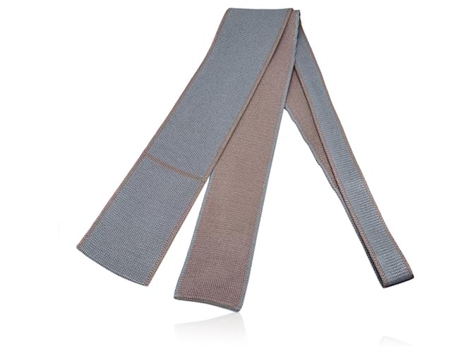 Hermès Hermes Paris Gray Beige Silk Maille de Soie Reversible Knit Neck Tie Grey  ref.874592