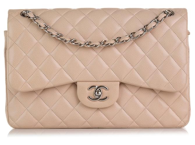 Chanel Brown Jumbo Classic Caviar Double Flap Bag Beige Leather ref.874995  - Joli Closet