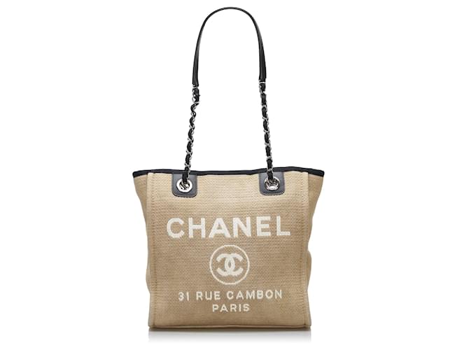 Chanel Brown Deauville Tote Bag Beige Cloth Cloth ref.875009