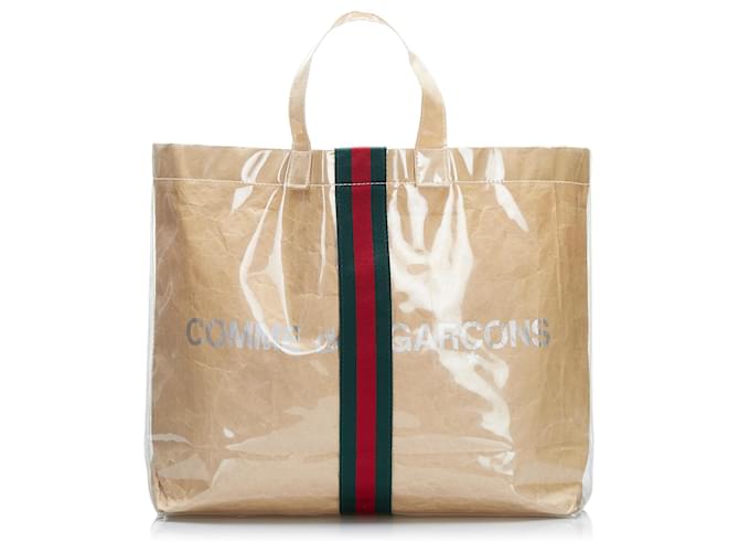 Gucci Brown Gucci x COMME des GARCONS Shopper Tote Marrom Bege Plástico  ref.875103