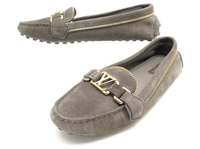 LOUIS VUITTON SHOES OXFORD MOCCASIN 38.5 TAUPE SUEDE SUEDE SHOES  ref.875175