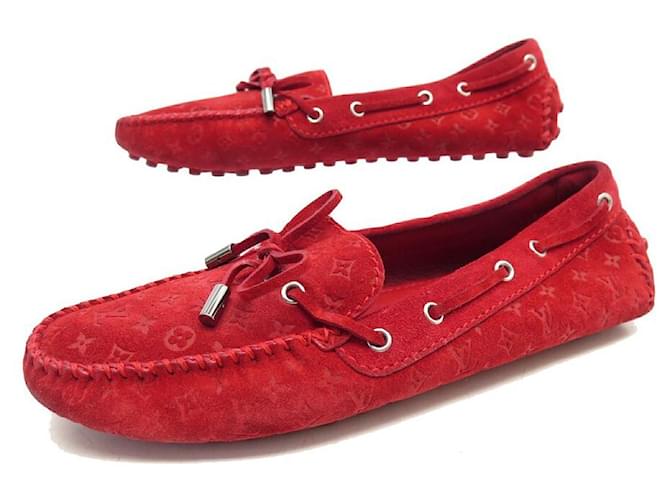 LOUIS VUITTON DRIVER MOCCASIN SHOES 38 RED SUEDE RED LOAFERS SHOES  ref.875177