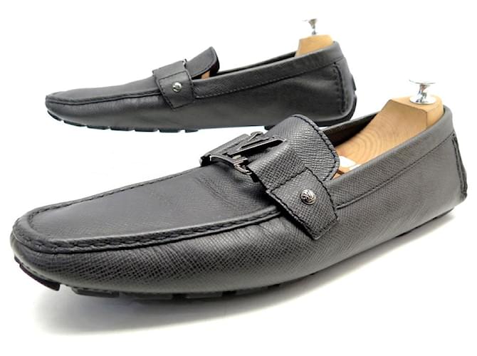 LOUIS VUITTON MONTE CARLO MOCCASIN SHOES 13 47 LEATHER TAIGA SHOES Dark grey  ref.875179