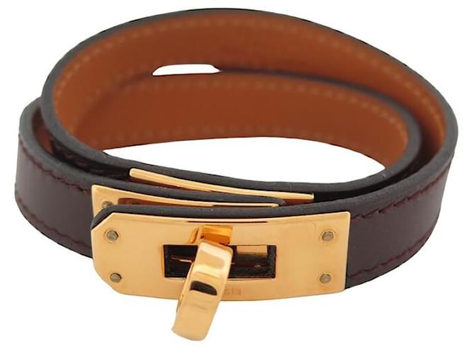 Hermès Kelly lined lap bracelet 20 CM LEATHER BOX BROWN LEATHER BANGLE  ref.875197