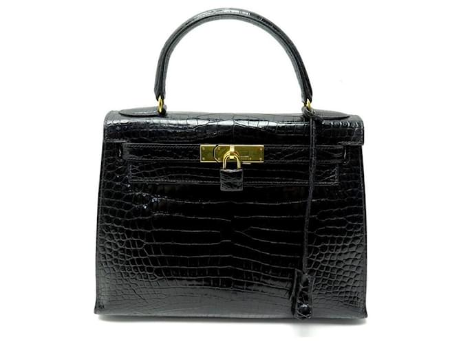 Hermès VINTAGE HERMES KELLY HANDBAG 29 SADDLER IN CROCODILE LEATHER POROSUS BLACK PURSE Exotic leather  ref.875212